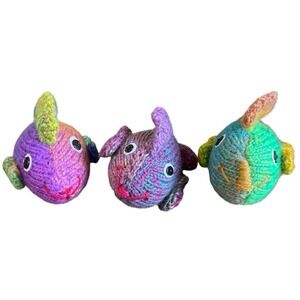 Handmade Fish Set of 3 Knitted Brand New Tropical Fish Soft Toy Colorful Ocean